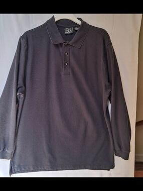 Jos. A. Bank Mens Long Sleeve Polo Shirt Black Pique Knit L